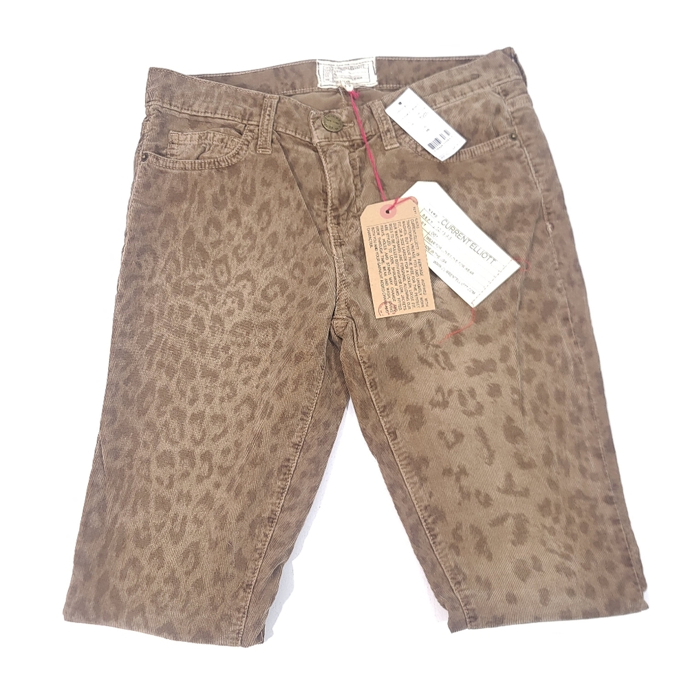 Current Elliott Skinny Brown Leopard Print Corduroy Pants Size 26